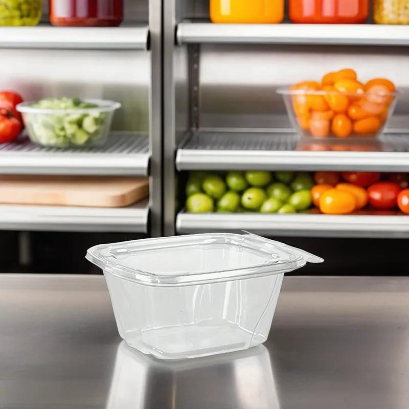 Fresh N' Sealed® Deli Container Hinged With Flat Lid 16 OZ PET Clear Rectangle 280/Case