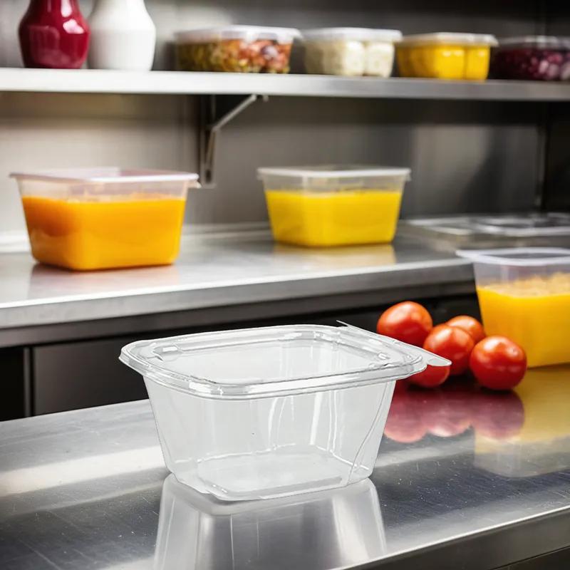 Fresh N' Sealed® Deli Container Hinged With Flat Lid 16 OZ PET Clear Rectangle 280/Case