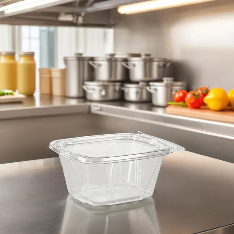 Fresh N' Sealed® Deli Container Hinged With Flat Lid 16 OZ PET Clear Rectangle 280/Case