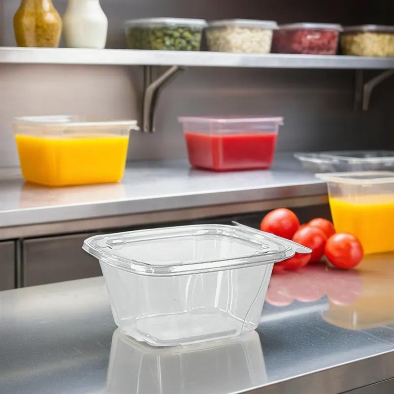 Fresh N' Sealed® Deli Container Hinged With Flat Lid 16 OZ PET Clear Rectangle 280/Case