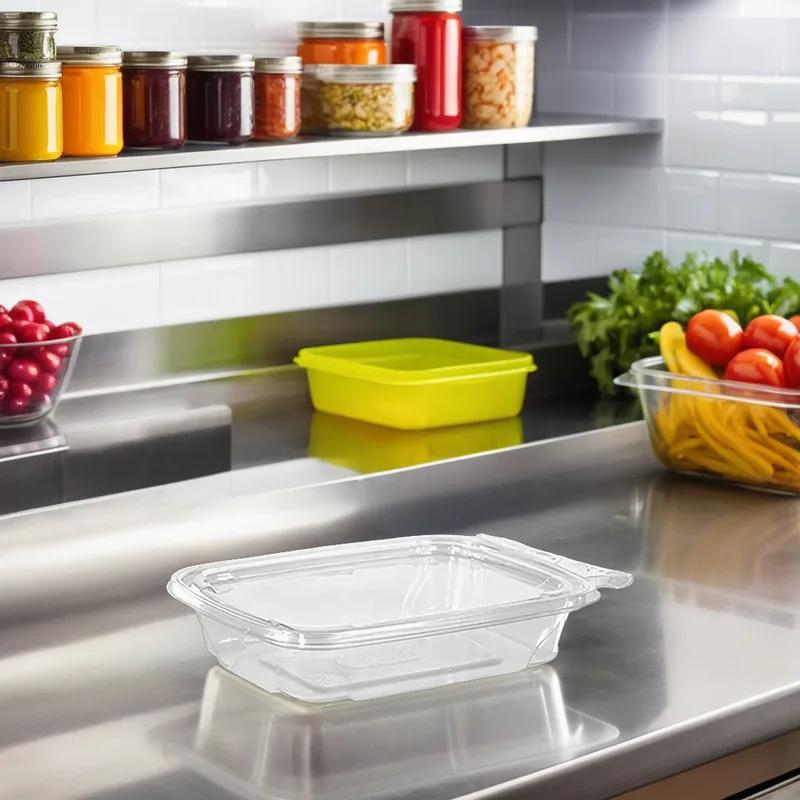 Fresh N' Sealed® Deli Container Hinged With Flat Lid 12 OZ PET Clear Rectangle 300/Case