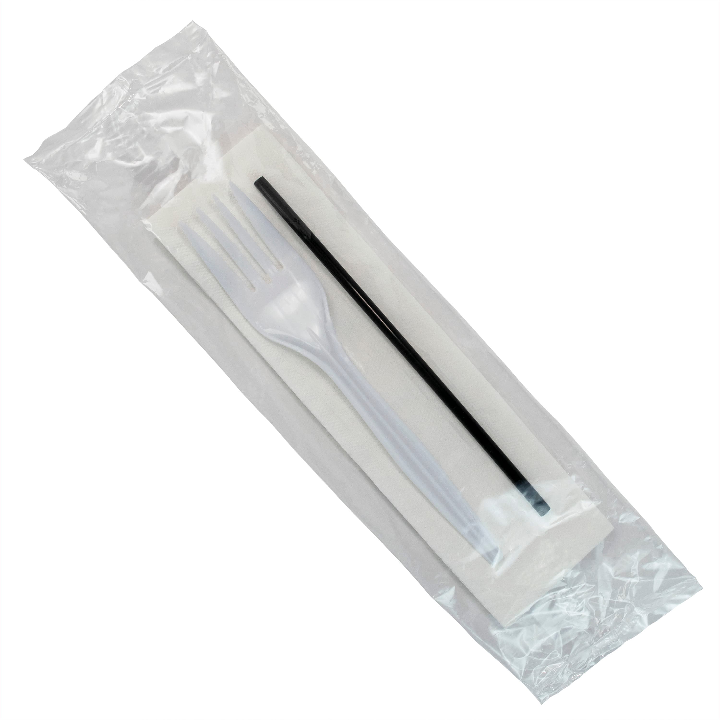 3PC Cutlery Kit PP Medium Weight With Napkin,Fork,Milk Straw 500/Case