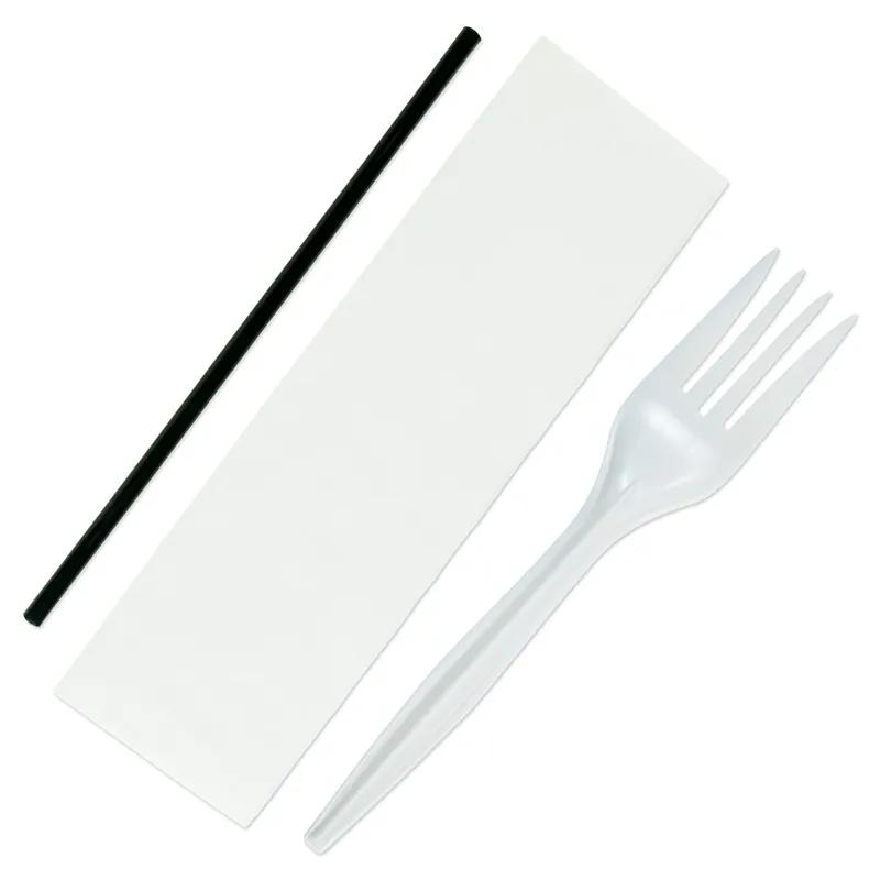 3PC Cutlery Kit PP Medium Weight With Napkin,Fork,Milk Straw 500/Case