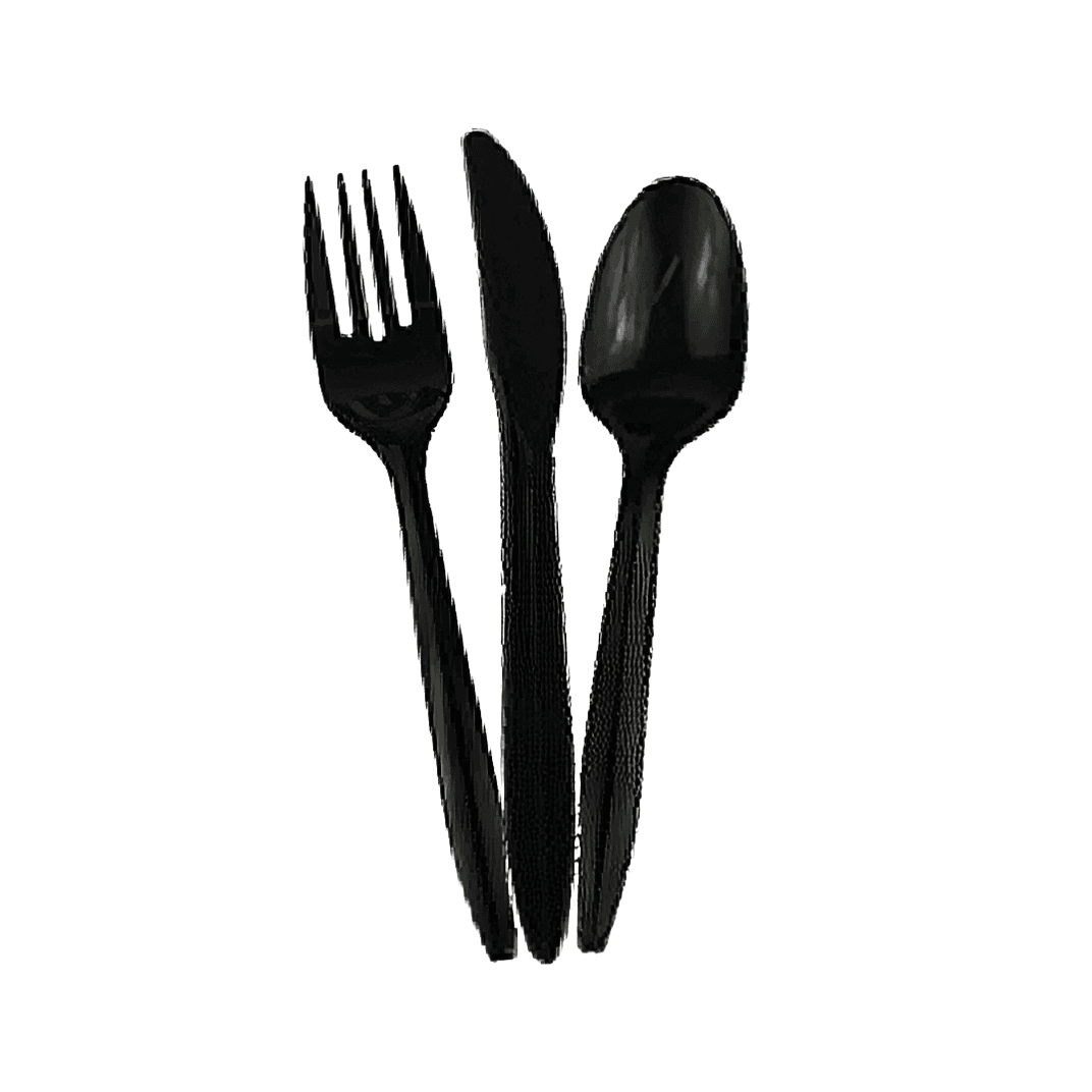 Victoria Bay 3PC Cutlery Kit PP Black Heavy Duty Individually Wrapped With Fork,Knife,Teaspoon 250/Case