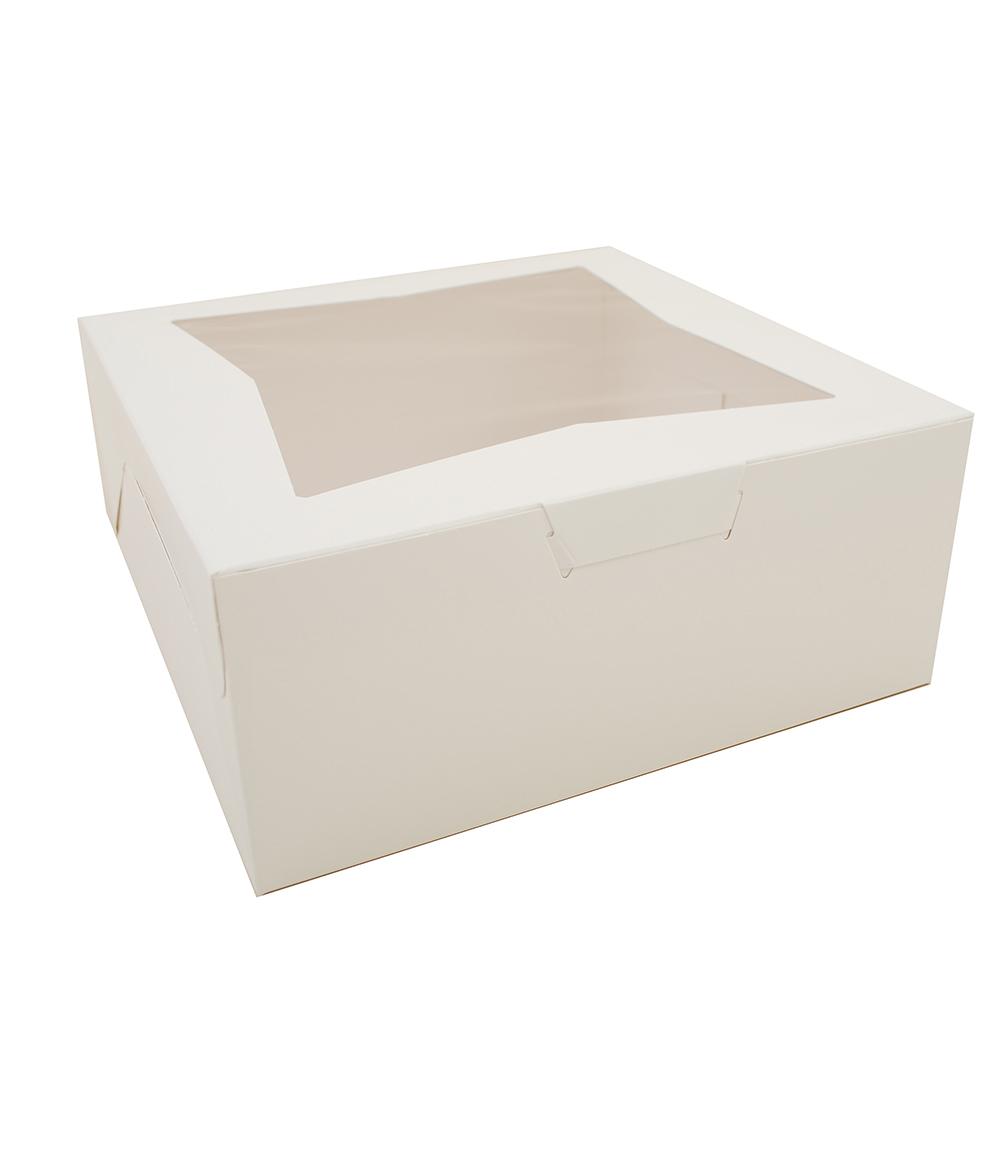 Bakery Box 12X12X5 IN SBS Paperboard White Square Lock Corner Tuck Top With Window 100/Bundle