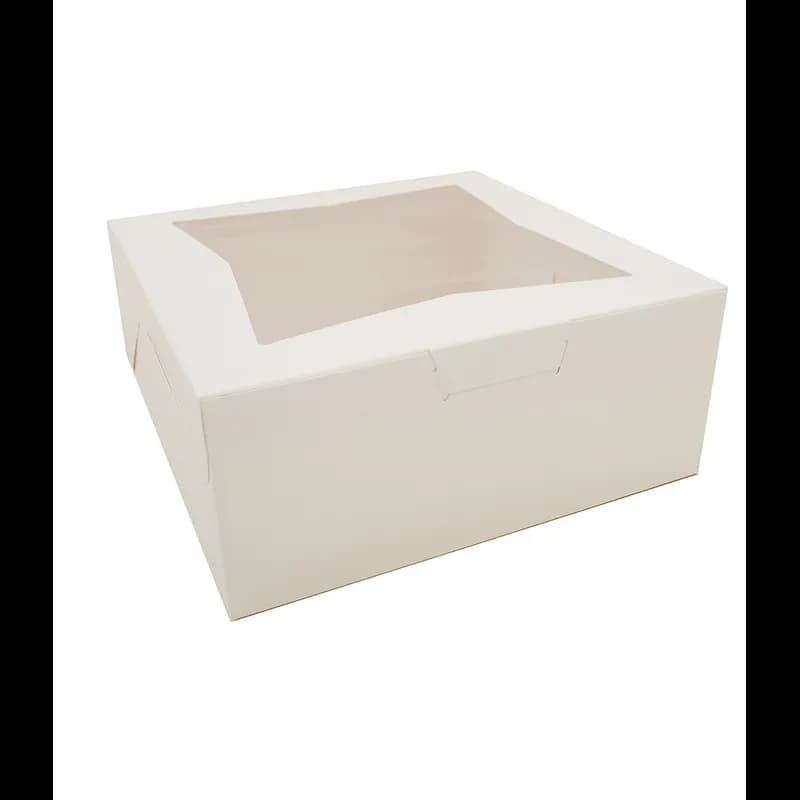 Bakery Box 12X12X5 IN SBS Paperboard White Square Lock Corner Tuck Top With Window 100/Bundle