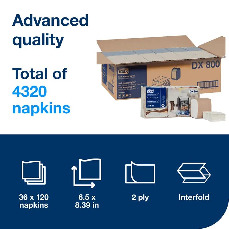Tork Xpressnap Fit® Dispenser Napkins 8.39X6.5 IN 4.21X3.27 IN White Paper 2PLY Interfold Refill 120 Count/Pack 36 Packs/Case 4320 Count/Case
