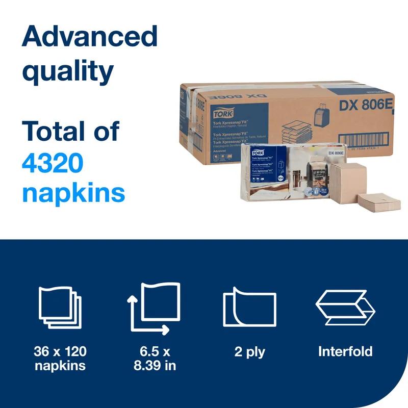 Tork Xpressnap® Dispenser Napkins 8.39X6.5 IN 4.21X3.27 IN Natural Paper 2PLY Interfold Embossed 120 Count/Pack 36 Packs/Case
