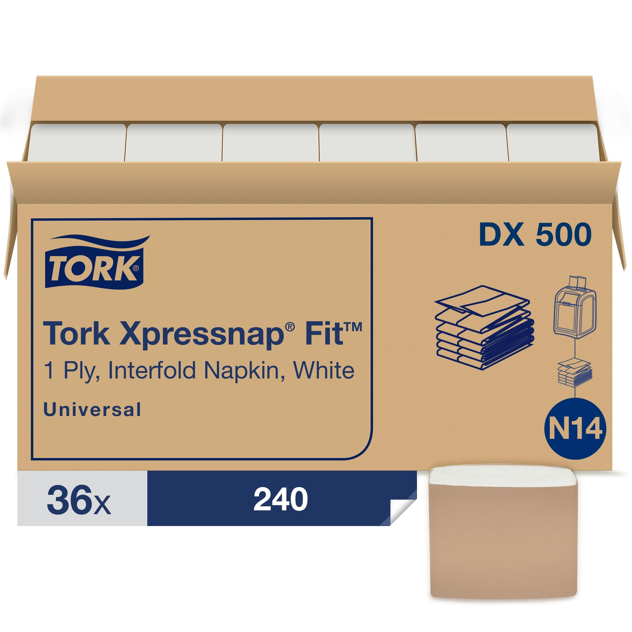 Tork Xpressnap® Dispenser Napkins 8.39X6.5 IN White Paper 1PLY Interfold 240 Count/Pack 36 Packs/Case