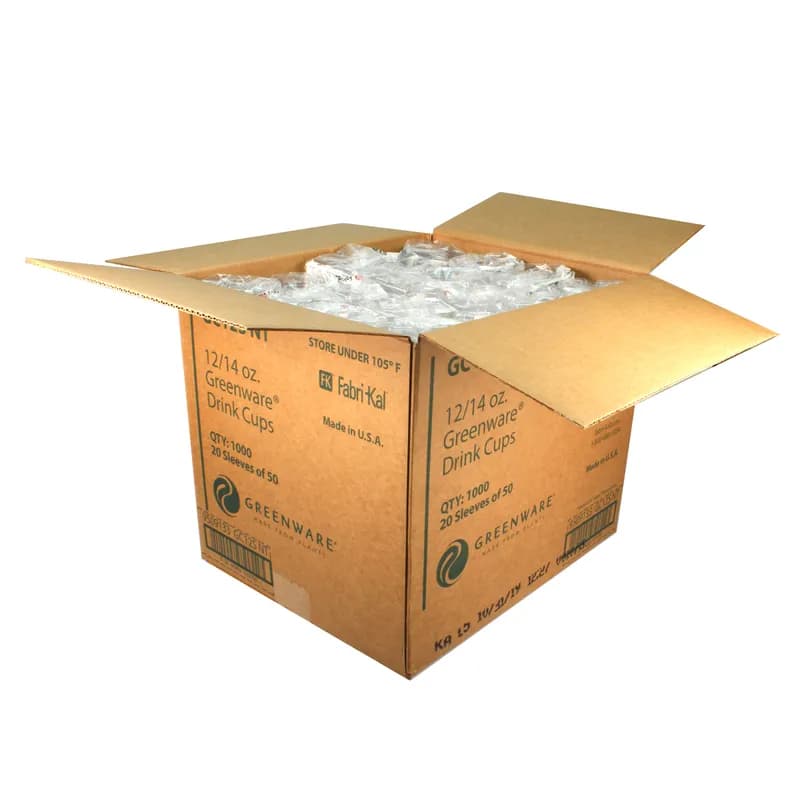 Greenware® Cold Cup Squat 12-14 OZ PLA Clear 98MM 1000/Case