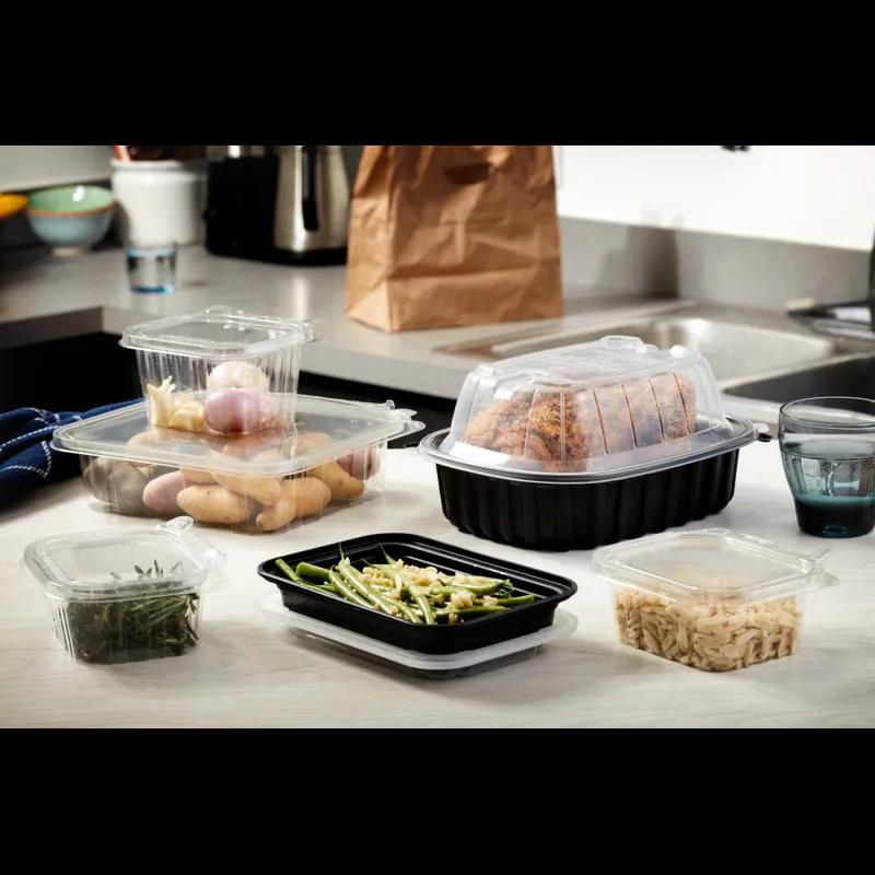 Take-Out Container Base & Lid Combo With Dome Lid 16 OZ PP Black Clear Rectangle 150/Case