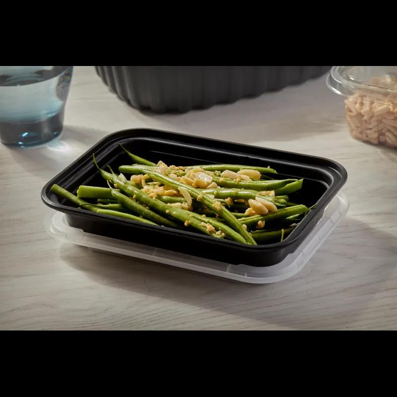 Take-Out Container Base & Lid Combo With Dome Lid 16 OZ PP Black Clear Rectangle 150/Case
