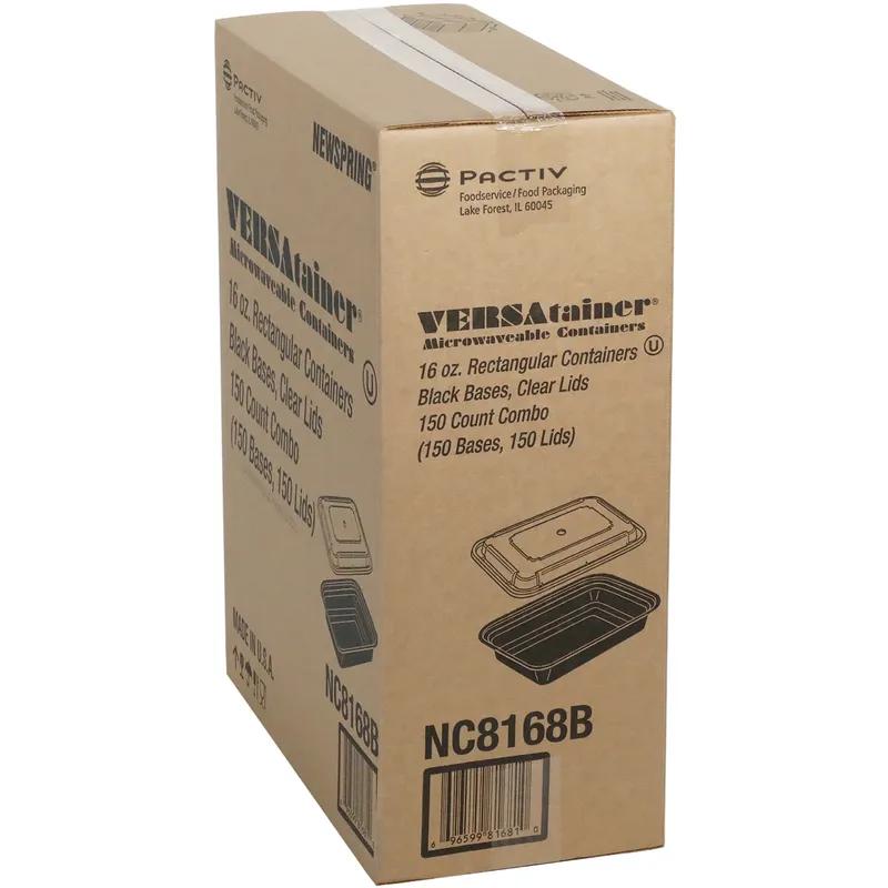 Take-Out Container Base & Lid Combo With Dome Lid 16 OZ PP Black Clear Rectangle 150/Case