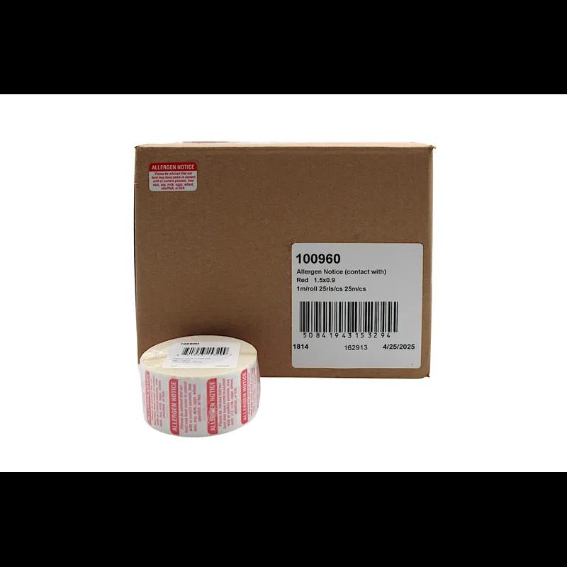 Allergen Notice Deli Label 1.5X0.9 IN Red 1000 Count/Roll 25 Rolls/Case 25000 Count/Case