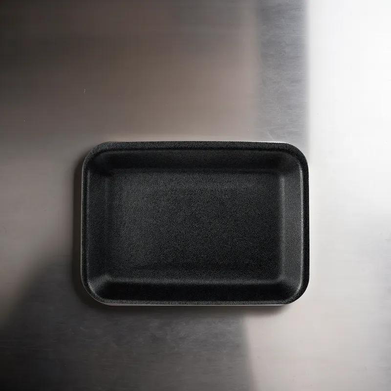 4 Meat Tray 7.25X9.25X1.25 IN Polystyrene Foam Black Rectangle Heavy 500/Case