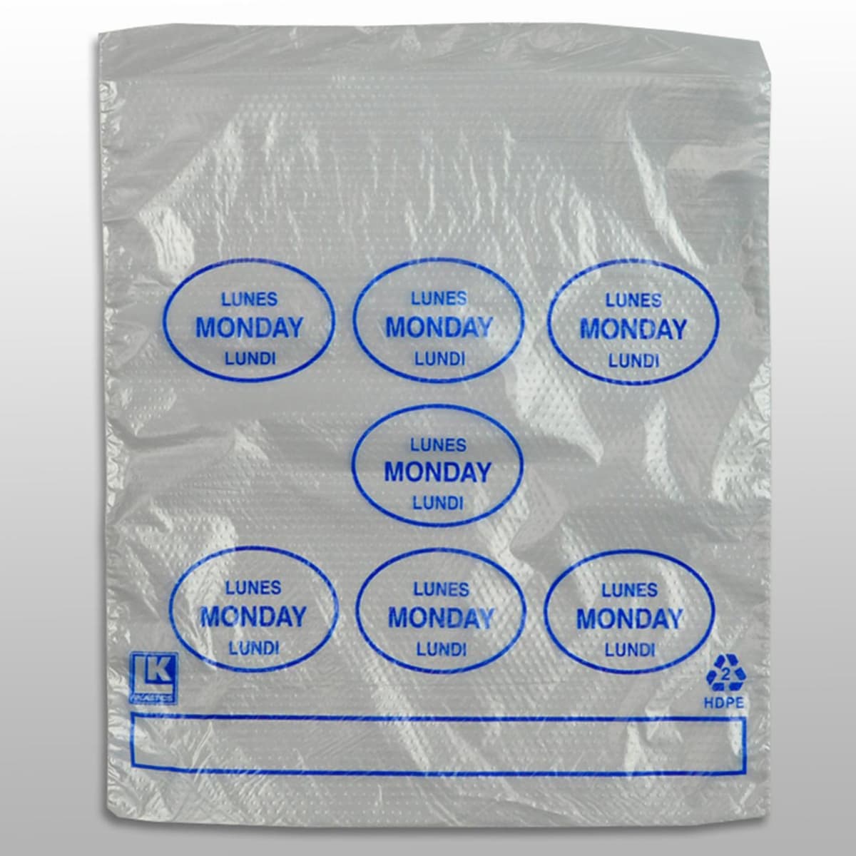 Bag 6.5X7+1.75 IN HDPE 0.5MIL Clear Blue Monday With Lip & Flip Closure Portion Bag Saddlepack Flat 2000/Case