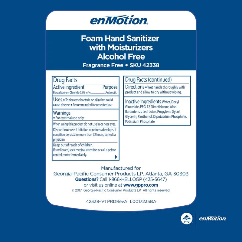 enMotion® Hand Sanitizer Foam 1000 mL Unscented Fragrance Free Clear Alcohol Free E3 Rated 2/Case
