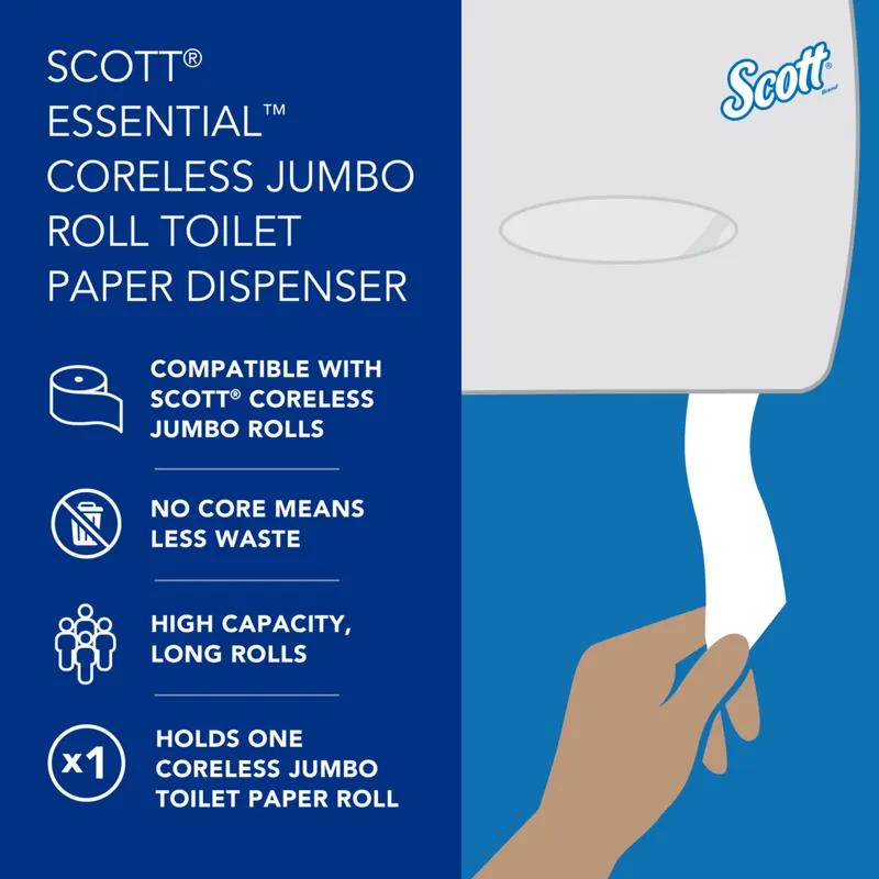 Scott® Essential Toilet Paper Dispenser 14.25X9.75X6 IN White Coreless High Capacity Jumbo (JRT) 1/Each