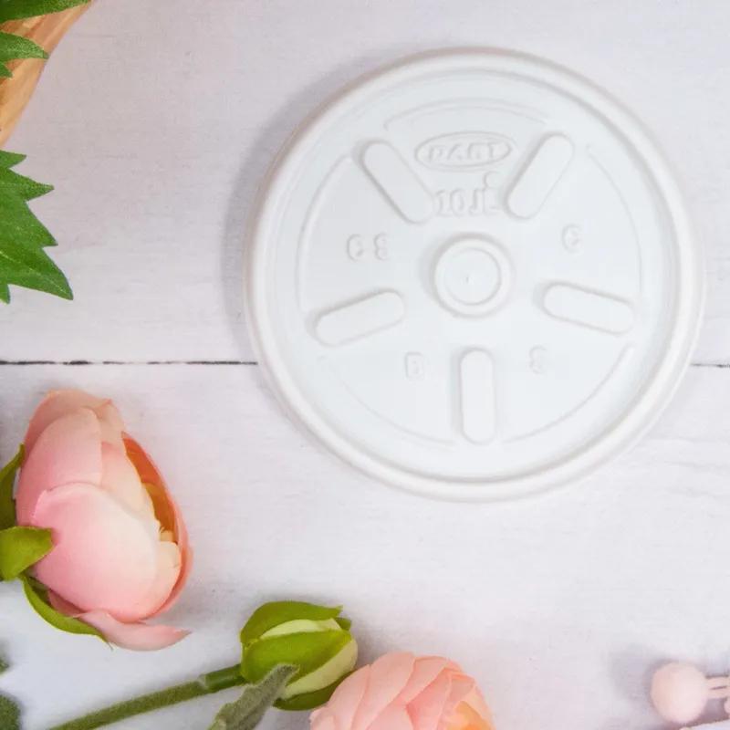 Dart® Lid Flat 3.5X0.3 IN HIPS White For 10 OZ Cup Vented 100 Count/Pack 10 Packs/Case 1000 Count/Case