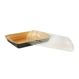 Take-Out Container Base & Lid Combo With Plastic Dome Lid 116 OZ Aluminum Black Gold Rectangle 25/Case