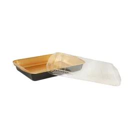 Take-Out Container Base & Lid Combo With Plastic Dome Lid 116 OZ Aluminum Black Gold Rectangle 25/Case