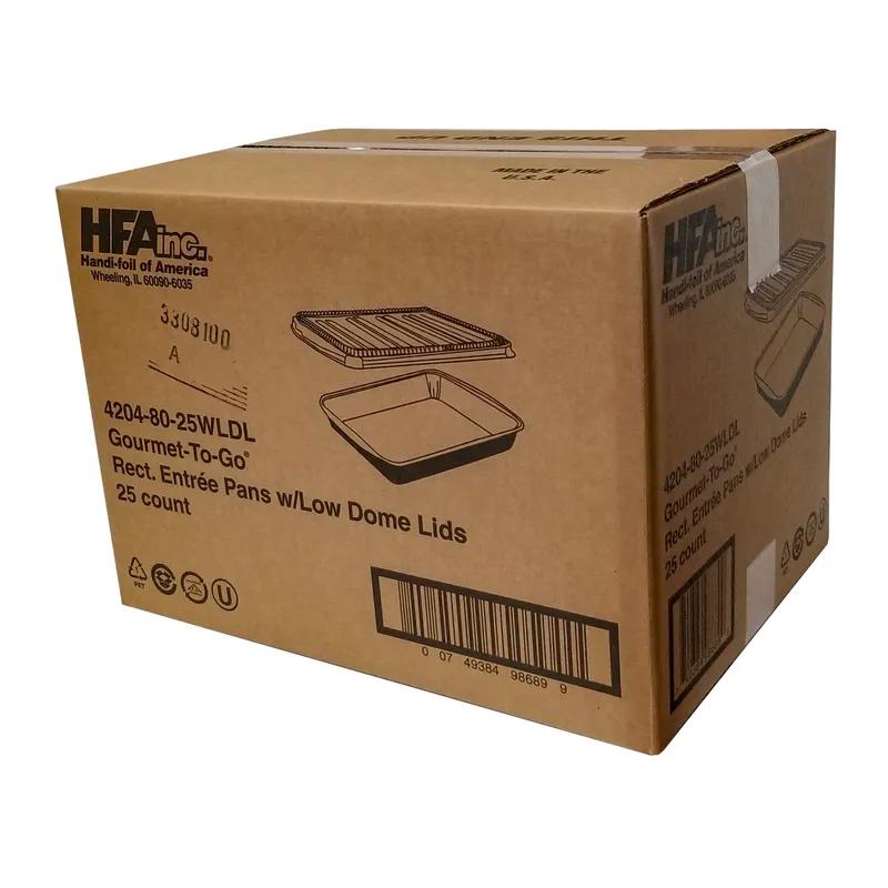 Take-Out Container Base & Lid Combo With Plastic Dome Lid 116 OZ Aluminum Black Gold Rectangle 25/Case