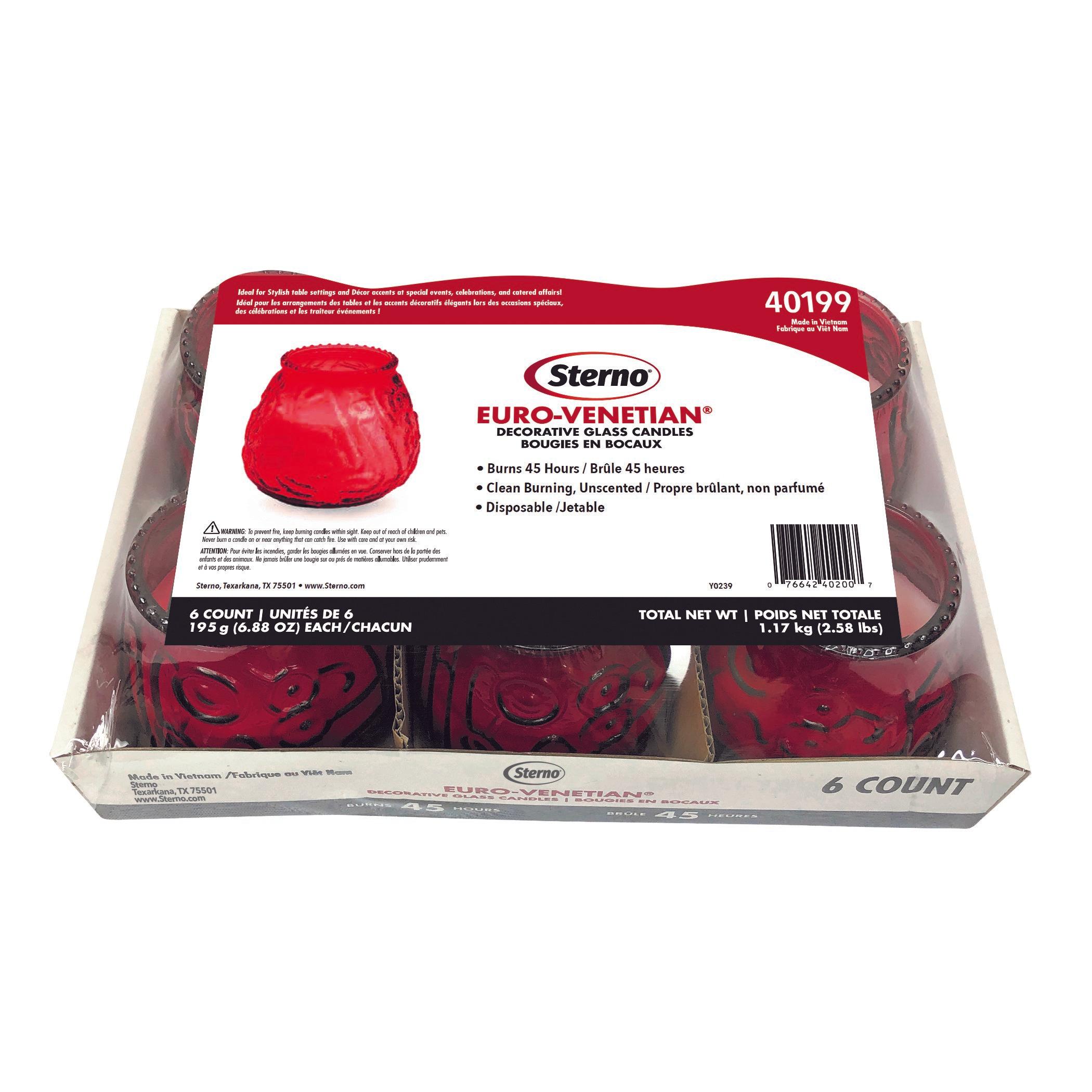 Candle 45-HR Glass Wax Red 12/Case