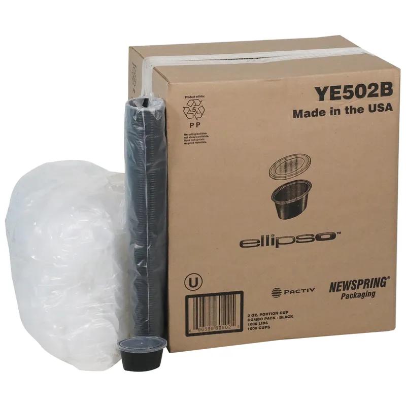 Souffle & Portion Cup Lid Combo 2 OZ PP Black Clear 1000/Case