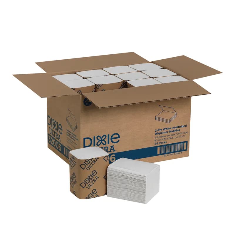 Dixie® Ultra Dispenser Napkins 9.9X6.5 IN White Paper 2PLY Interfold Refill 250 Count/Pack 24 Packs/Case 6000 Count/Case