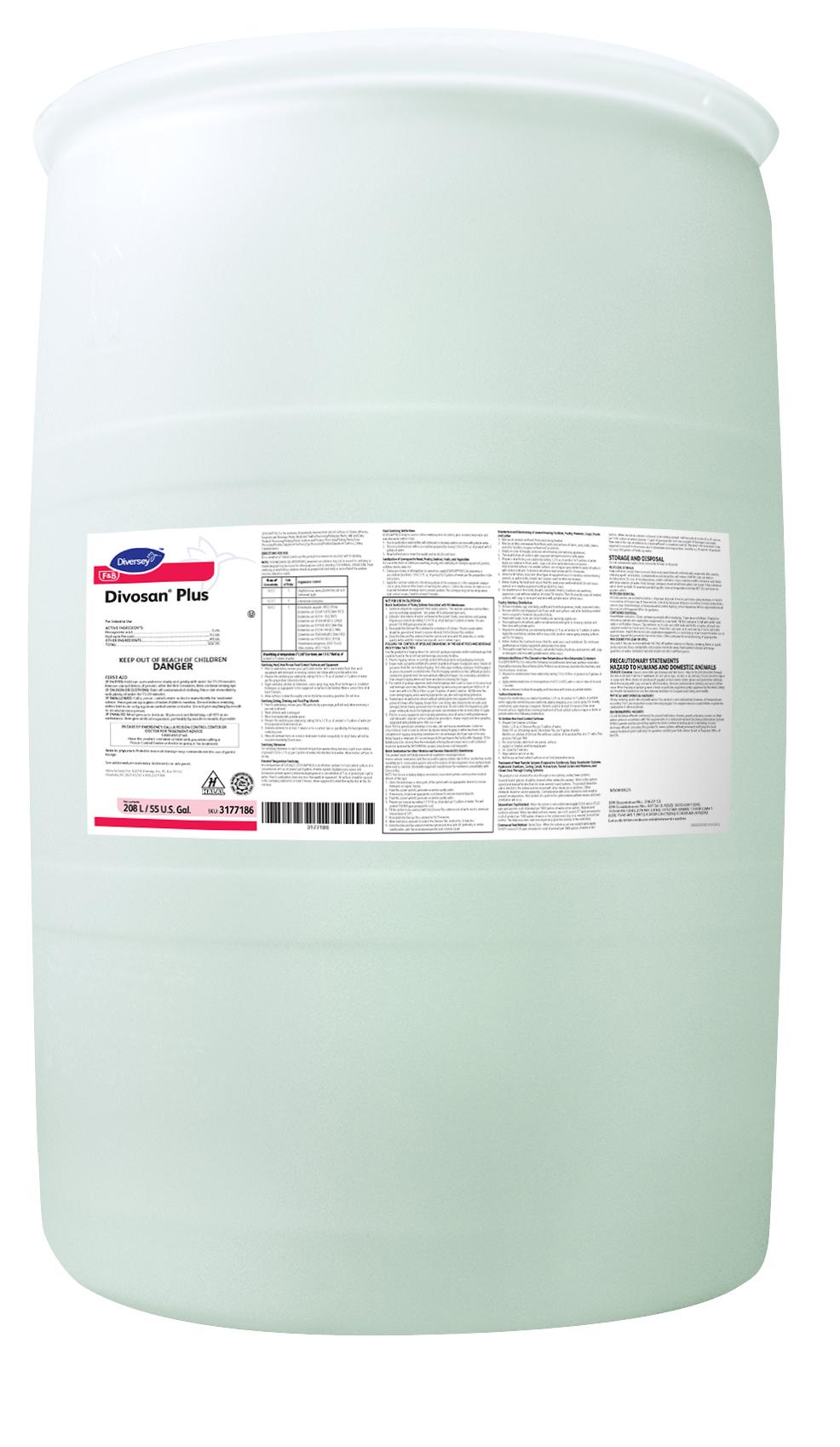 Diversey Divosan Plus Acetic Acid Sanitizer 55 GAL Food Contact Liquid Peroxyacetic Kosher 1/Drum