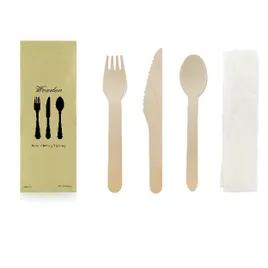 Cutlery Kit 6.2 IN Wood Natural Oven Safe With Napkin,Knife,Fork,Spoon 50 Count/Pack 5 Packs/Case 250 Count/Case
