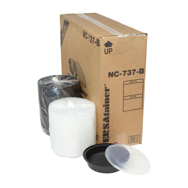 Take-Out Container Base & Lid Combo With Dome Lid 35 OZ PP Black Clear Round 150/Case