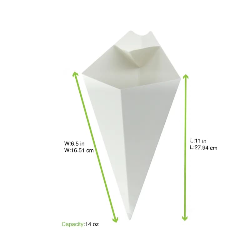 Take-Out Cone 14 OZ Paper White With Sauce Compartment Freezer Safe 25 Count/Pack 20 Packs/Case 500 Count/Case