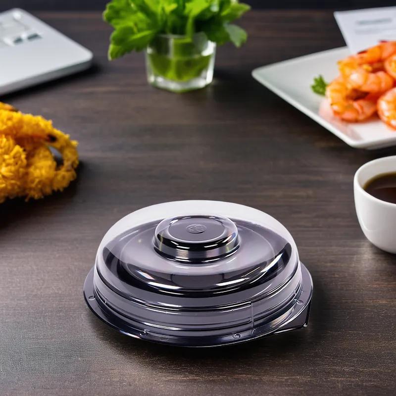 EZ-Tray Shrimp Ring Base & Lid Combo With Dome Lid 9X2 IN PET Black Clear Round 100/Case