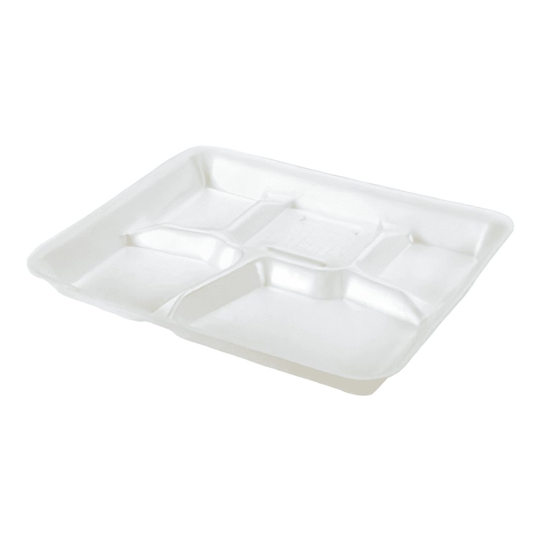 Cafeteria & School Lunch Tray 5 Compartment Polystyrene Foam White 500/Case