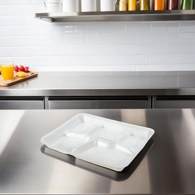 Cafeteria & School Lunch Tray 5 Compartment Polystyrene Foam White 500/Case