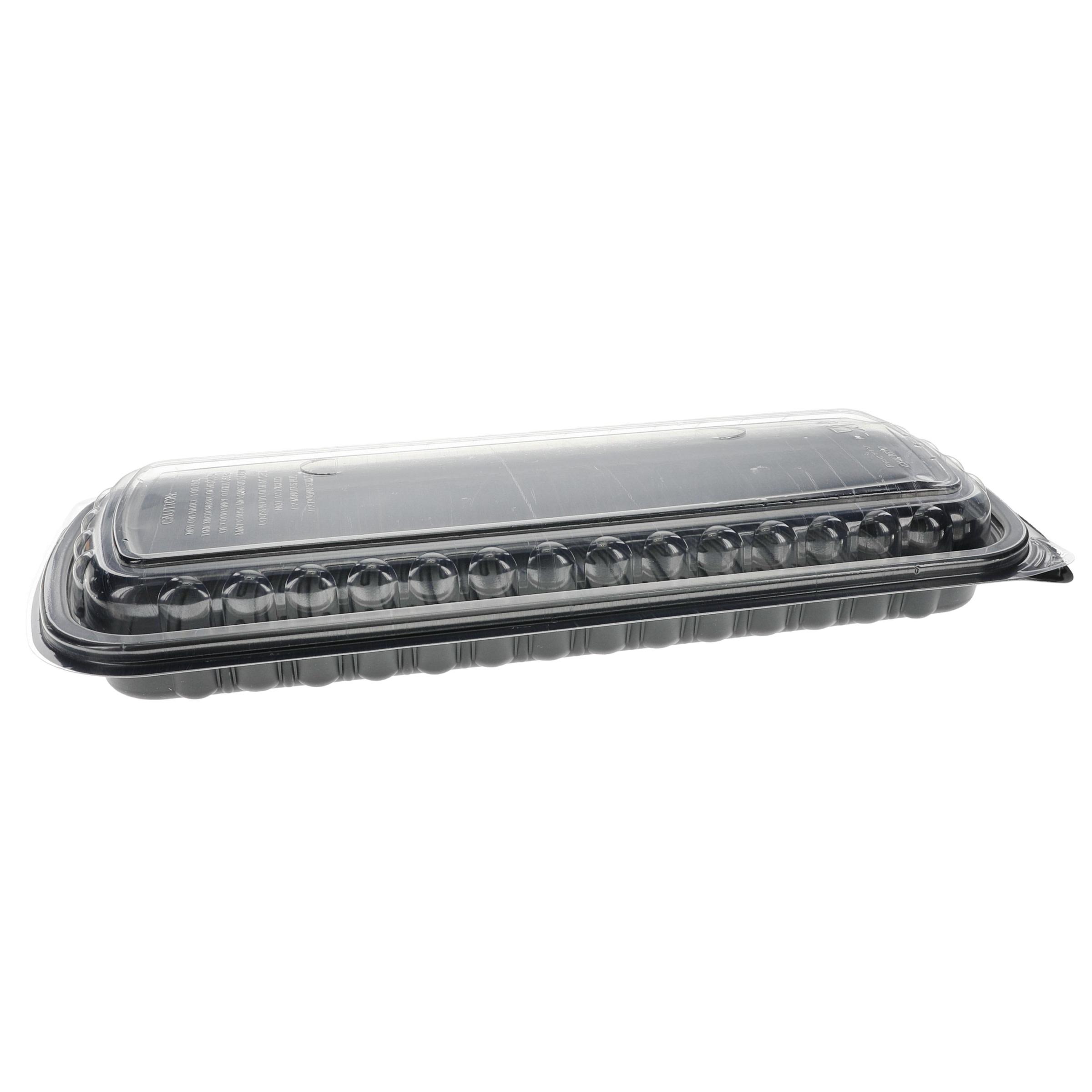 Full Slab Rib Take-Out Container Base & Lid Combo With Dome Lid 41.9 OZ MFPP OPS Black Clear Rectangle Anti-Fog 80/Case