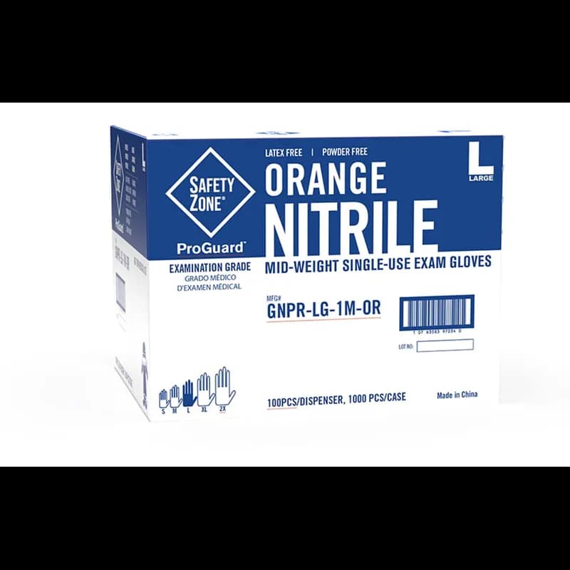 Safety Zone® Gloves XL Orange 4MIL Nitrile Powder-Free 100 Count/Box 10 Box/Case