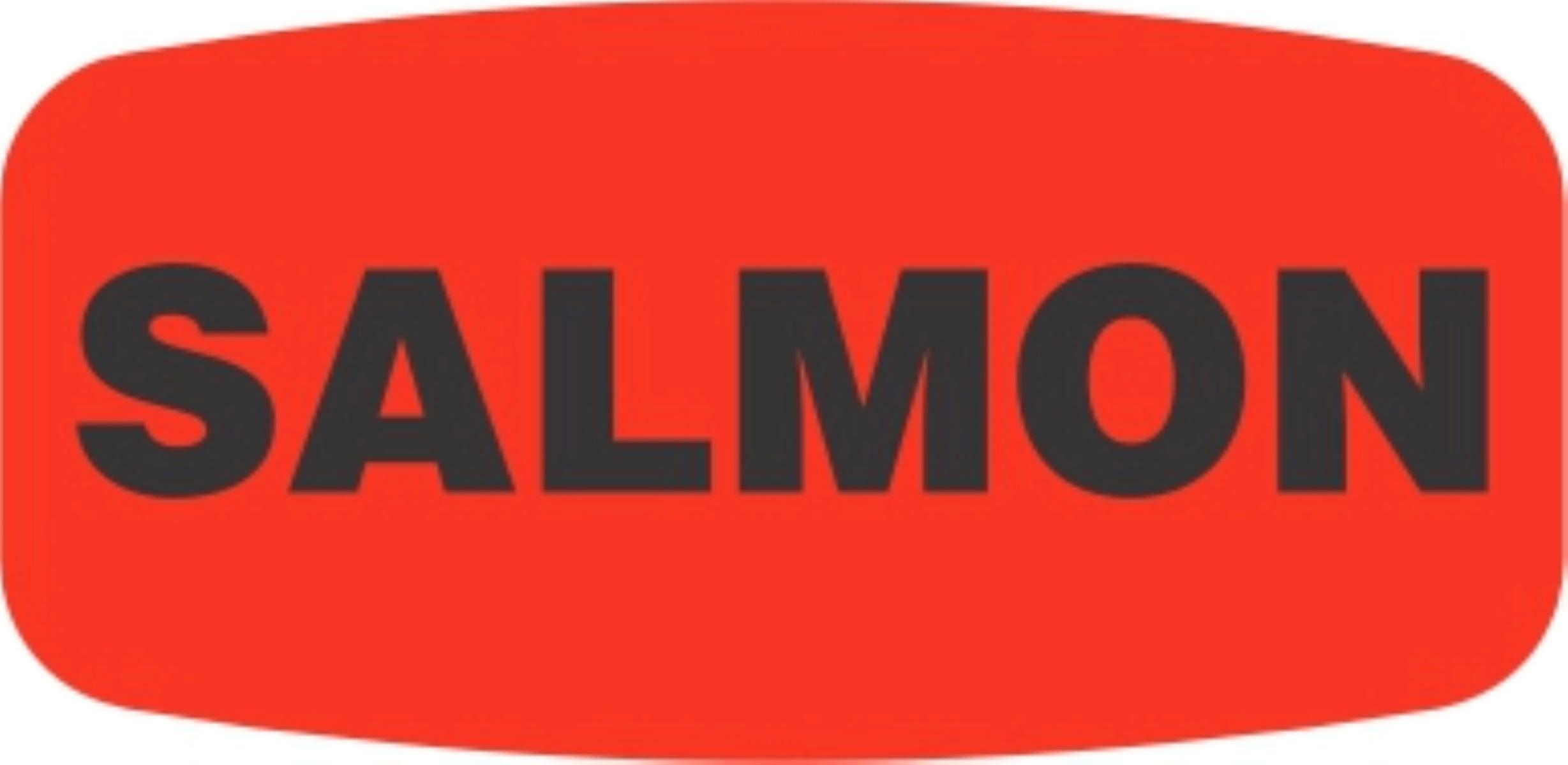 Salmon Label 0.625X1.25 IN Black Fluorescent Red Short Oval 1000 Count/Roll 50 Rolls/Case 50000 Count/Case