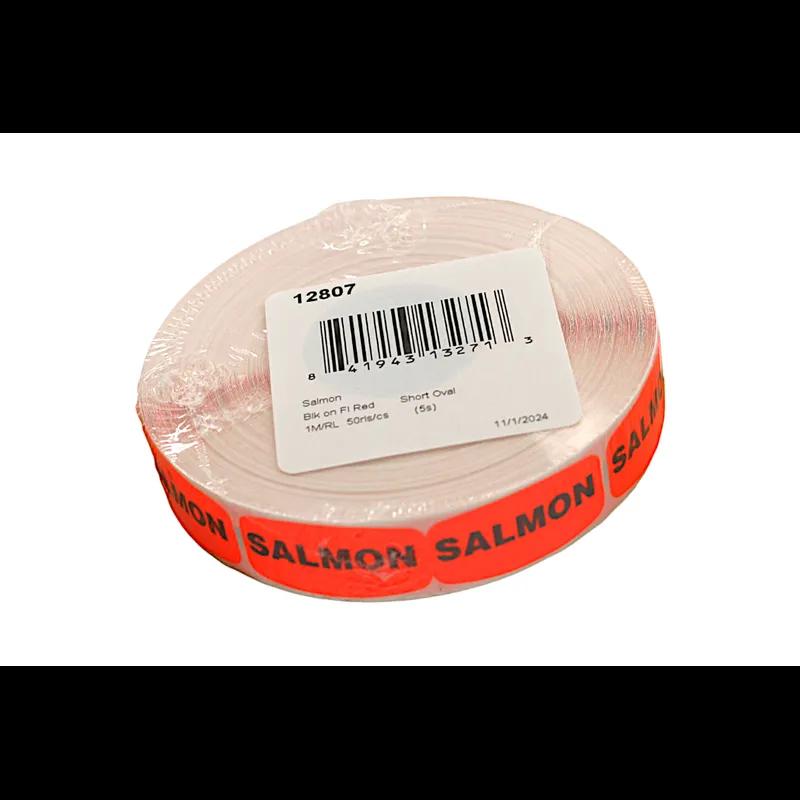Salmon Label 0.625X1.25 IN Black Fluorescent Red Short Oval 1000 Count/Roll 50 Rolls/Case 50000 Count/Case