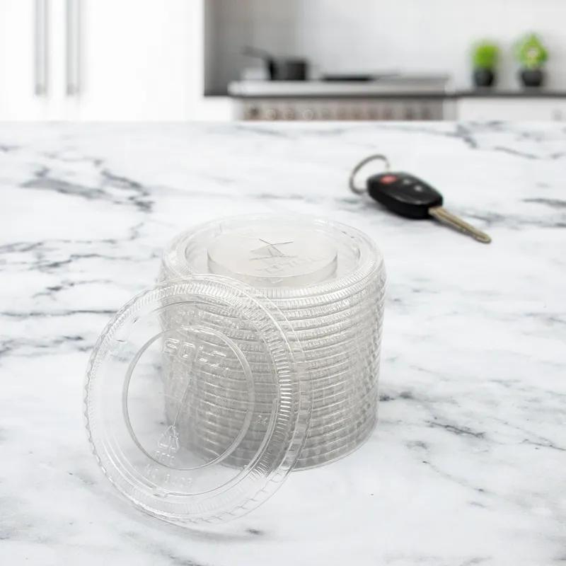 Dart® Lid 3.413X0.358 IN PET Clear For 3.5 OZ Cold Plastic Cups Straw Slot Freezer Safe 100 Count/Bag 10 Bags/Case