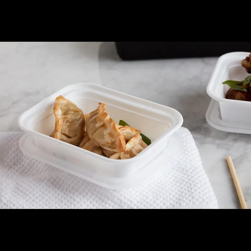 Take-Out Container Base & Lid Combo With Dome Lid 12 OZ PP White Clear Rectangle 150/Case