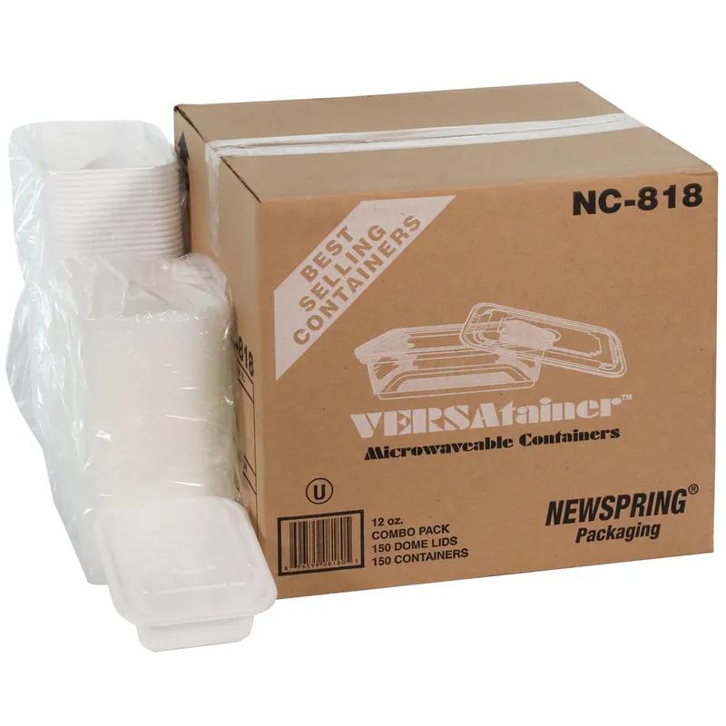 Take-Out Container Base & Lid Combo With Dome Lid 12 OZ PP White Clear Rectangle 150/Case