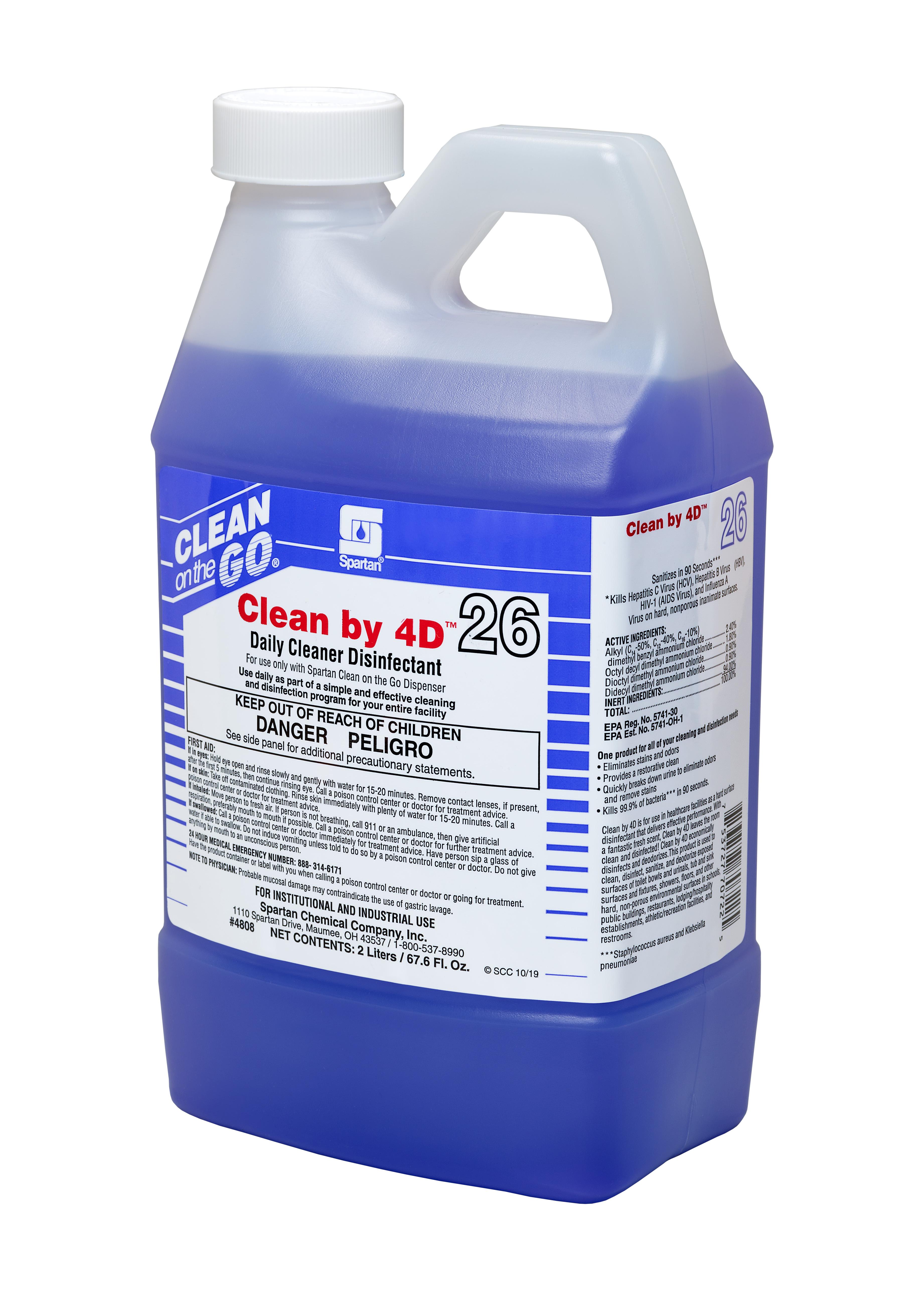 Clean by 4D® Light Fresh One-Step Disinfectant 2 L Daily Multi Surface Mild Acid Concentrate Bactericidal 4/Case
