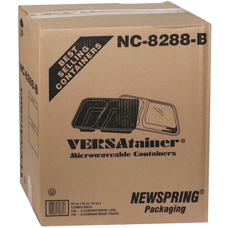 Take-Out Container Base & Lid Combo With Dome Lid 30 OZ 2 Compartment PP Black Clear Rectangle 150/Case