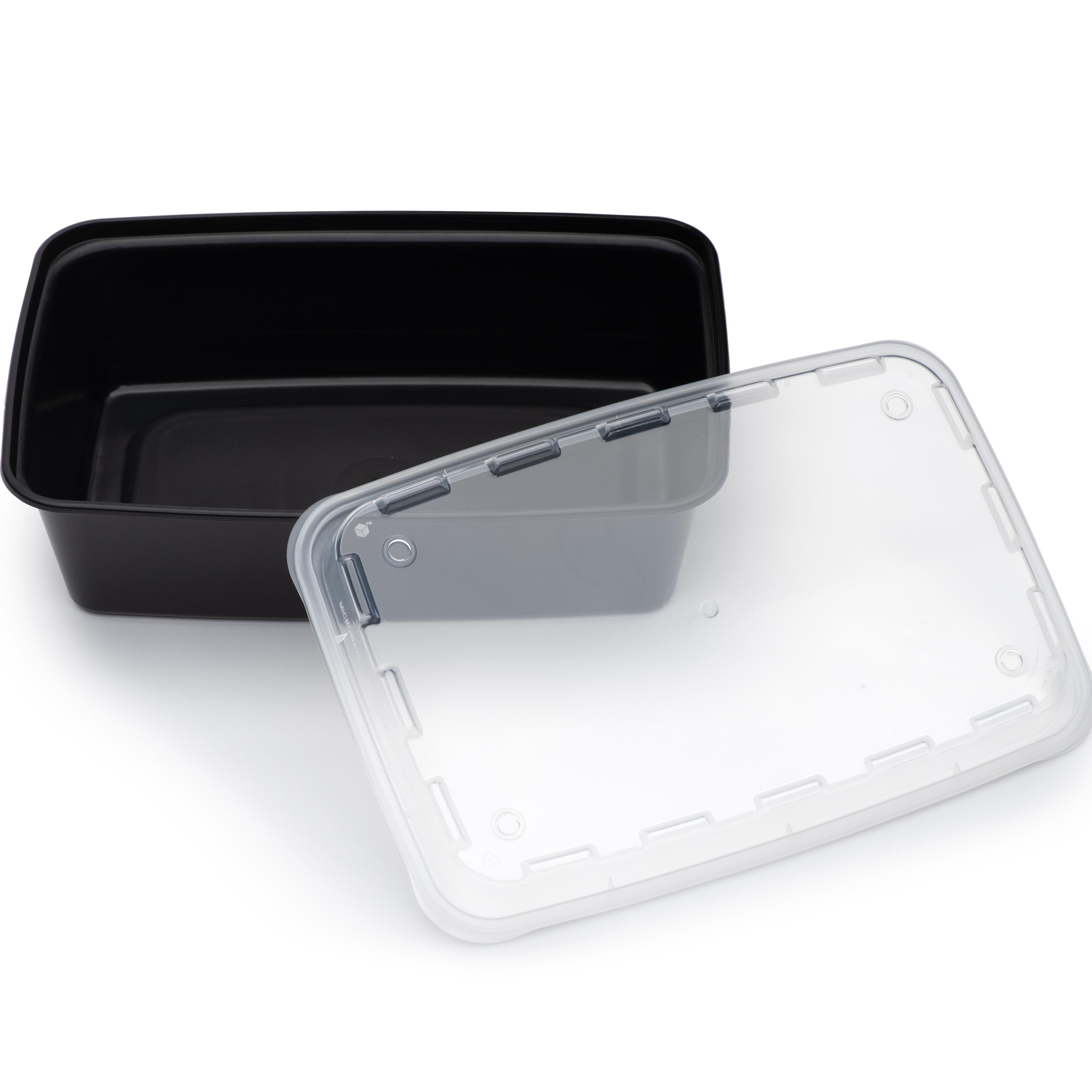 Take-Out Container Base & Lid Combo With Dome Lid 38 OZ Plastic Black Rectangle 150/Case