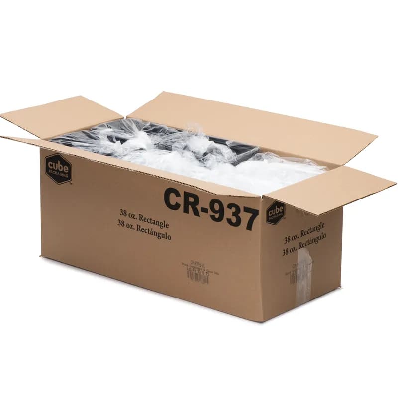 Take-Out Container Base & Lid Combo With Dome Lid 38 OZ Plastic Black Rectangle 150/Case