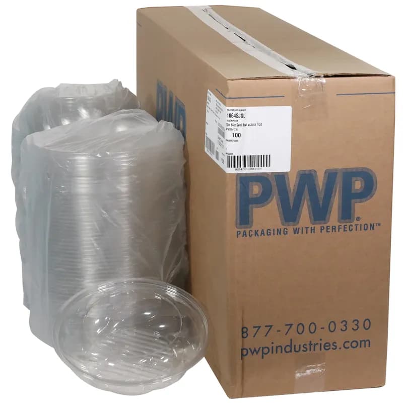 Bowl & Lid Combo 64 OZ PET Clear Swirl Design Juice Catcher 100/Case