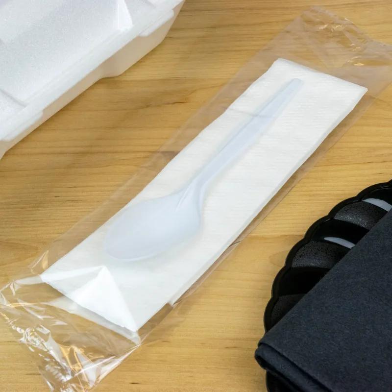 2PC Cutlery Kit PP White Medium Weight Individually Wrapped With Napkin, Spoon 1000/Case
