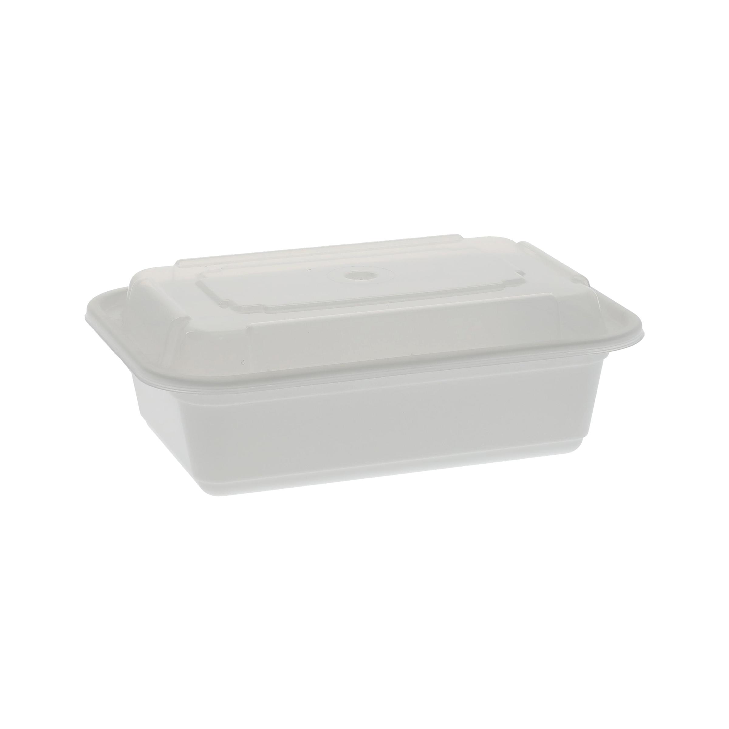 Take-Out Container Base & Lid Combo With Dome Lid 24 OZ PP White Clear Rectangle 150/Case
